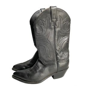 Vintage Black Leather Cowboy Boots Western Booties Womens Size 8